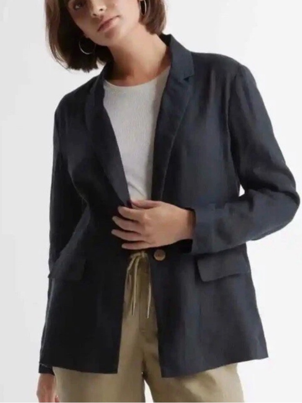Quince Women's Linen Blazer in Black 100% Flax Linen Weave Size Medium 
NWT